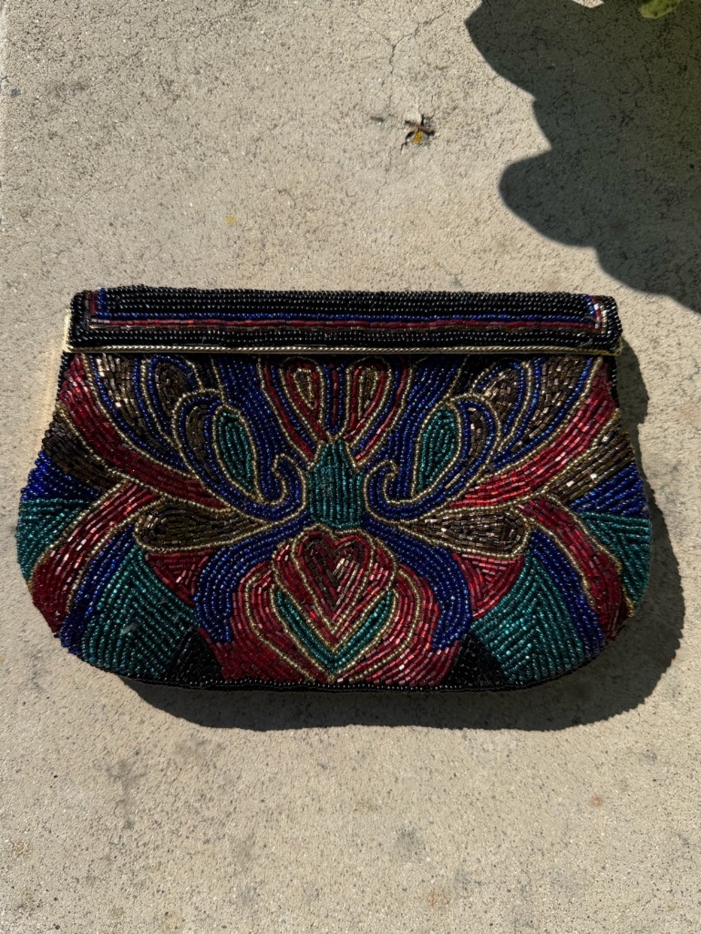 Vintage, Beaded Multicolor Evening Clutch - Black, Blue, Red, Green